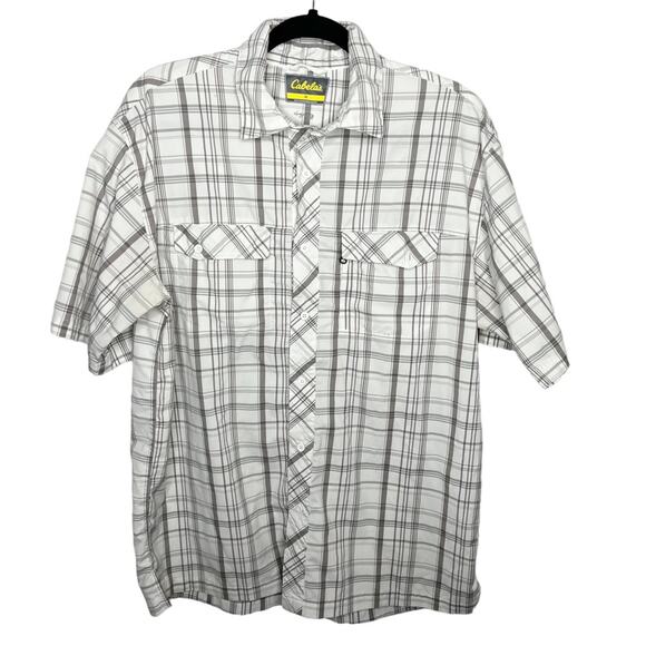 CABELA'S / white gray plaid short sleeve button down / M - Picture 1 of 6